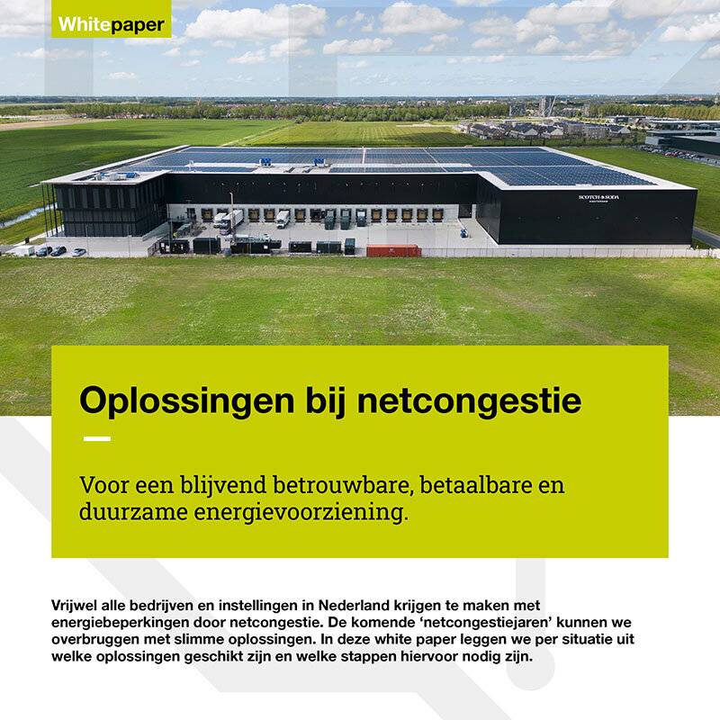 Whitepaper over netcongestie in Nederland: uitleg van het probleem, oorzaken en praktische oplossingen zoals energiemanagement, batterijopslag en slimme netstrategieën. Inclusief stappenplannen voor bedrijfsuitbreiding, energietransitie en opwek van duurzame energie